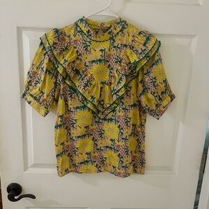 GiGiO Floral Ruffle Blouse - Yellow and Green